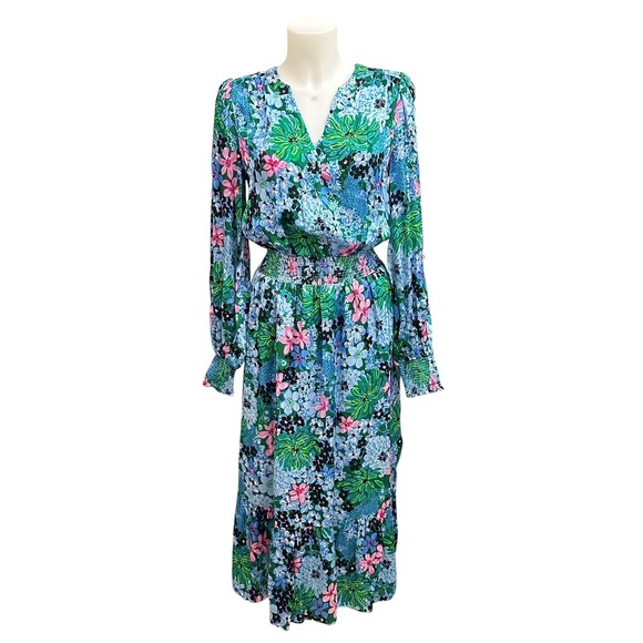 Lilly Pulitzer Dresses & Skirts - Lilly Pulitzer Loubella Smocked Midi Multi  Floral Dress Soiree All Day sz 4 NEW